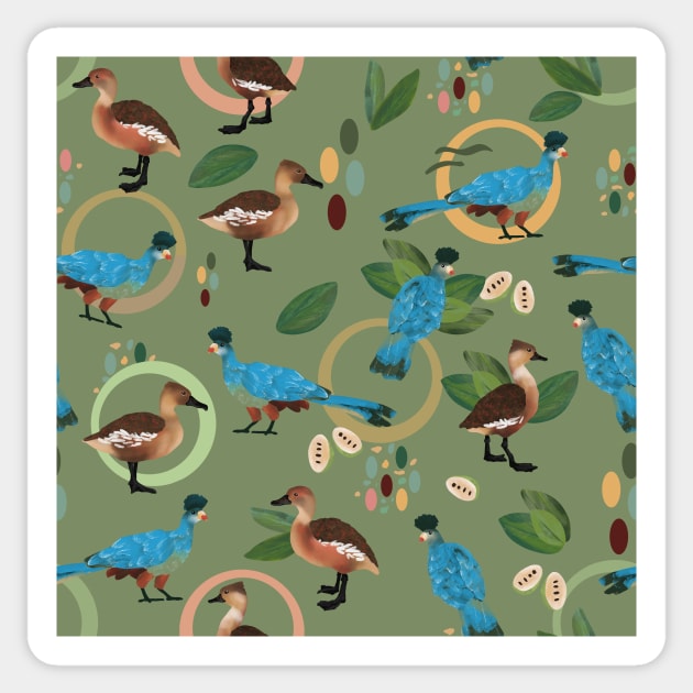 Great blue turacos and fulvous whistling ducks Sticker by MSBoydston